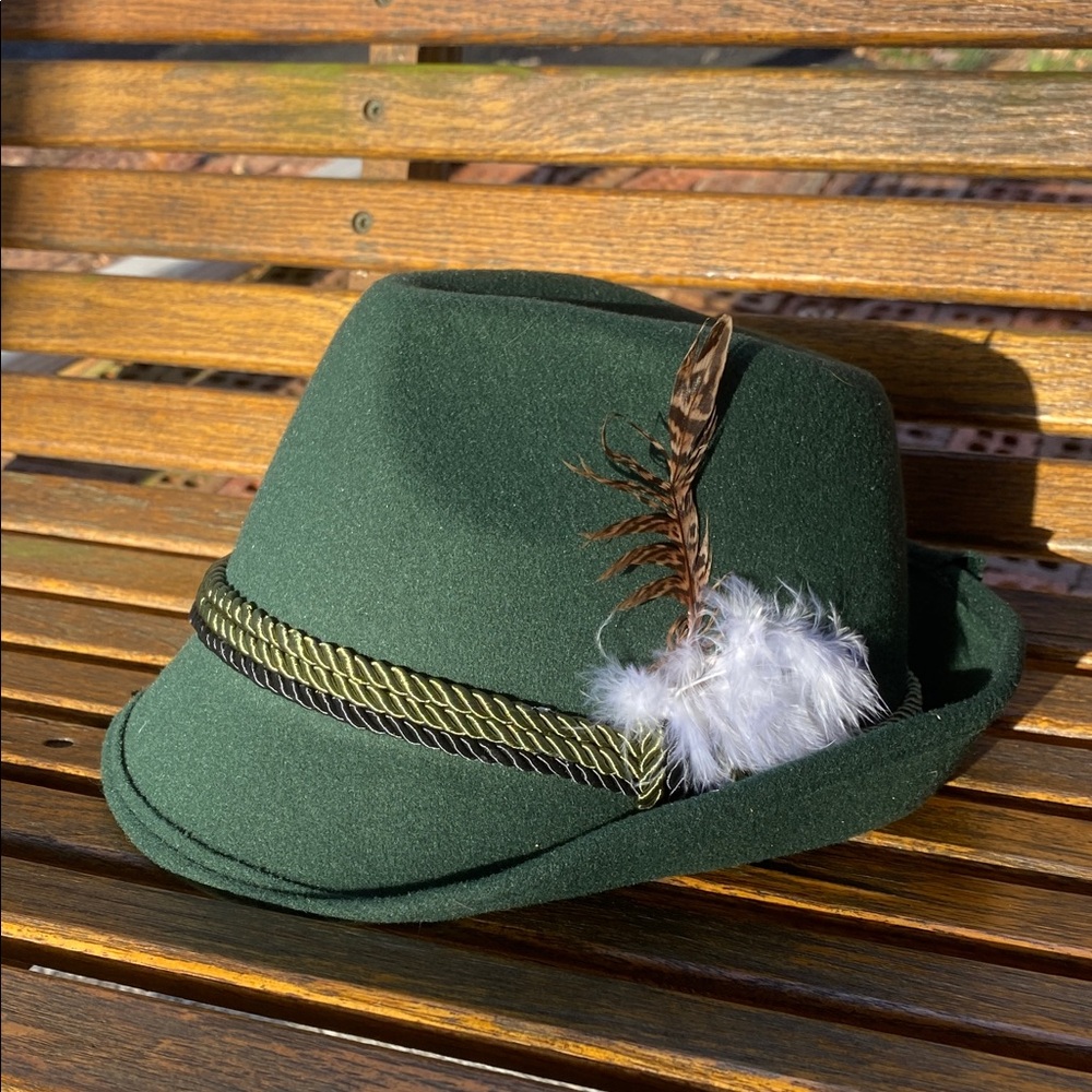 Men's Green Fedora Hat with Feather Accent Oktoberfest costume Cap